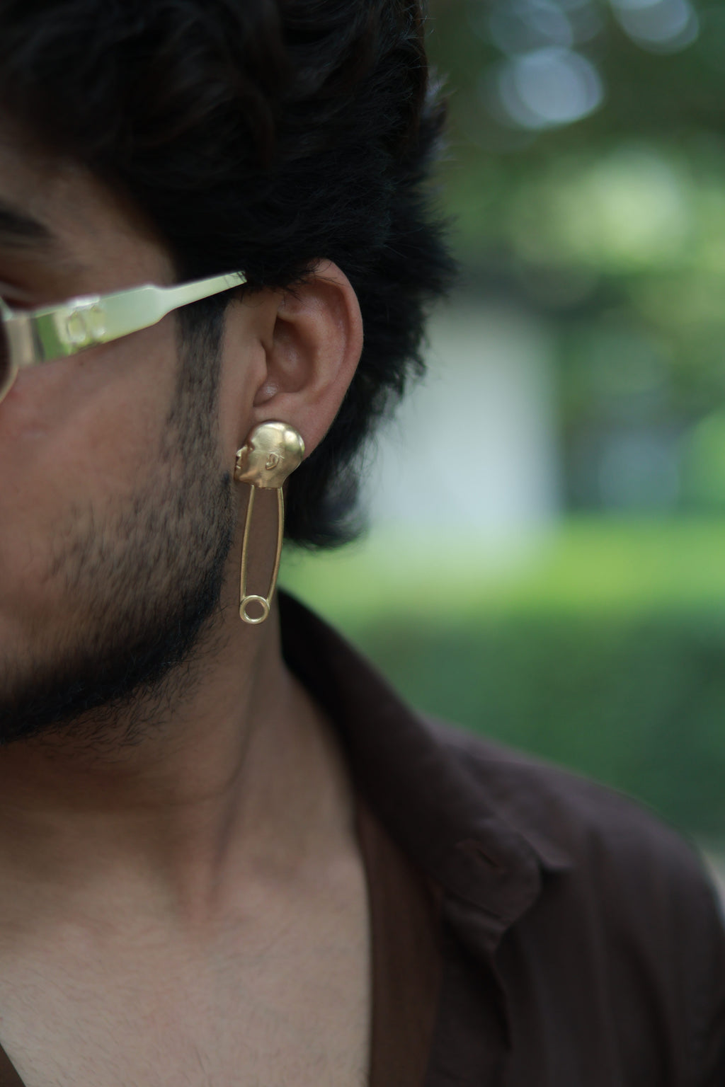 Head Safety Pin • Brass Earrings