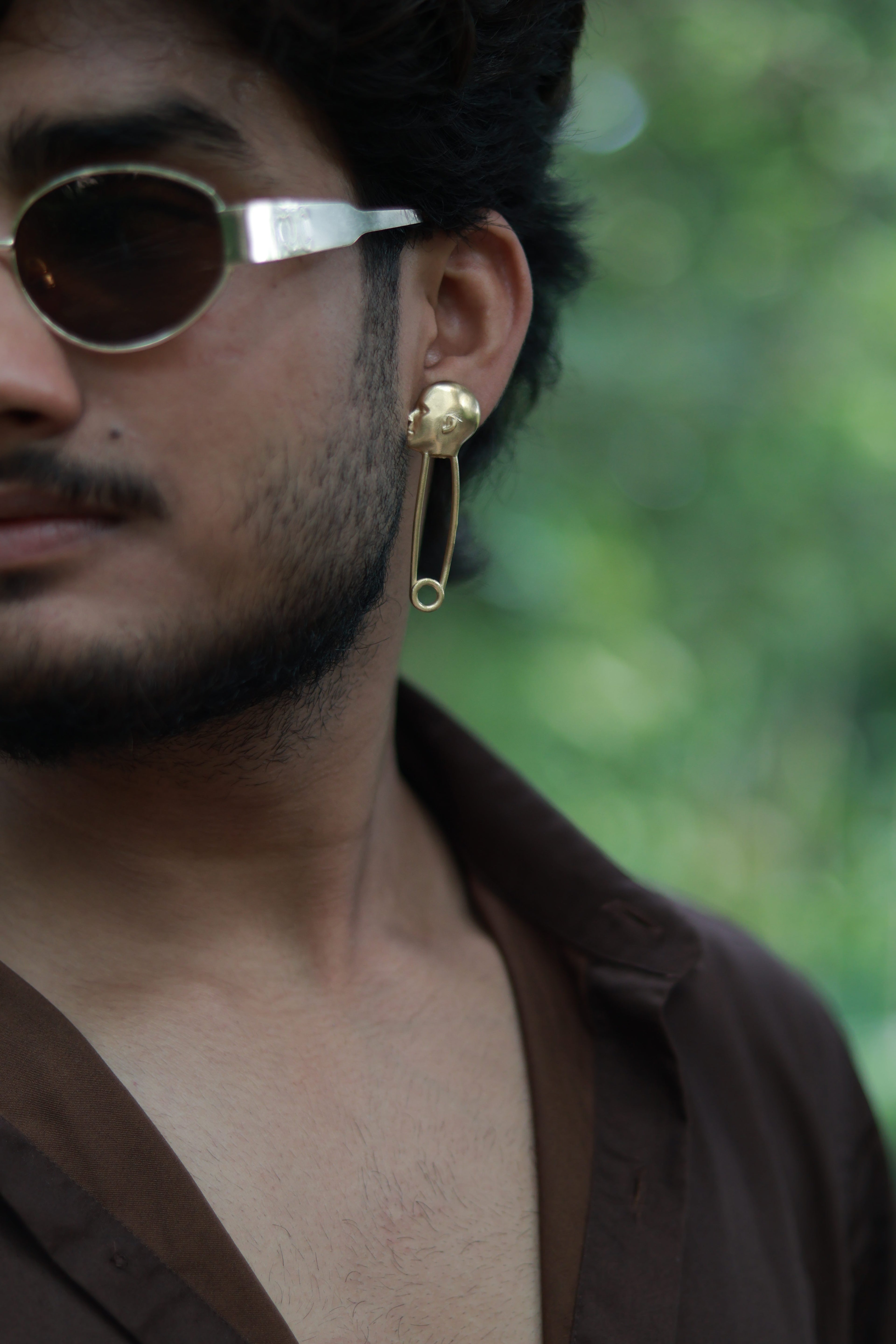 Head Safety Pin • Brass Earrings