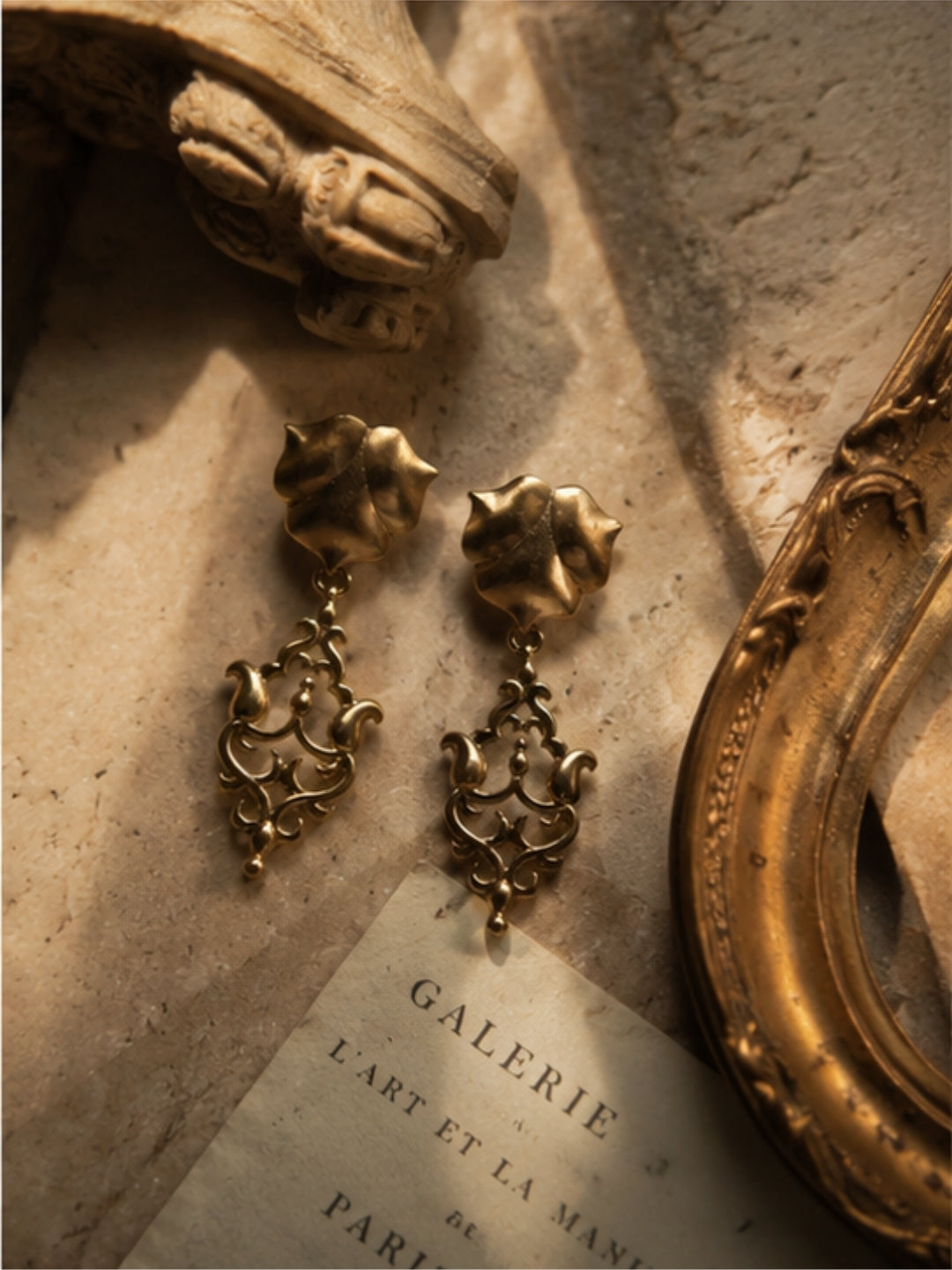 Antique Lotus • Brass Drop Earrings