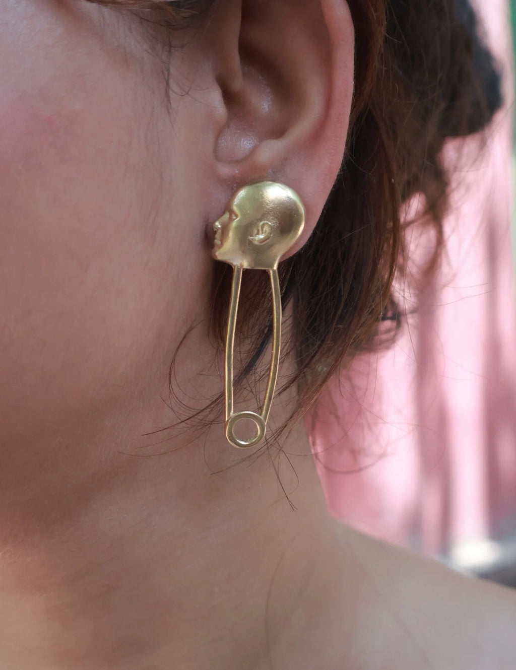 Head Safety Pin • Brass Earrings