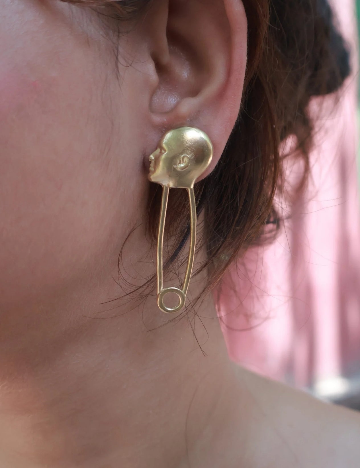 Head Safety Pin • Brass Earrings