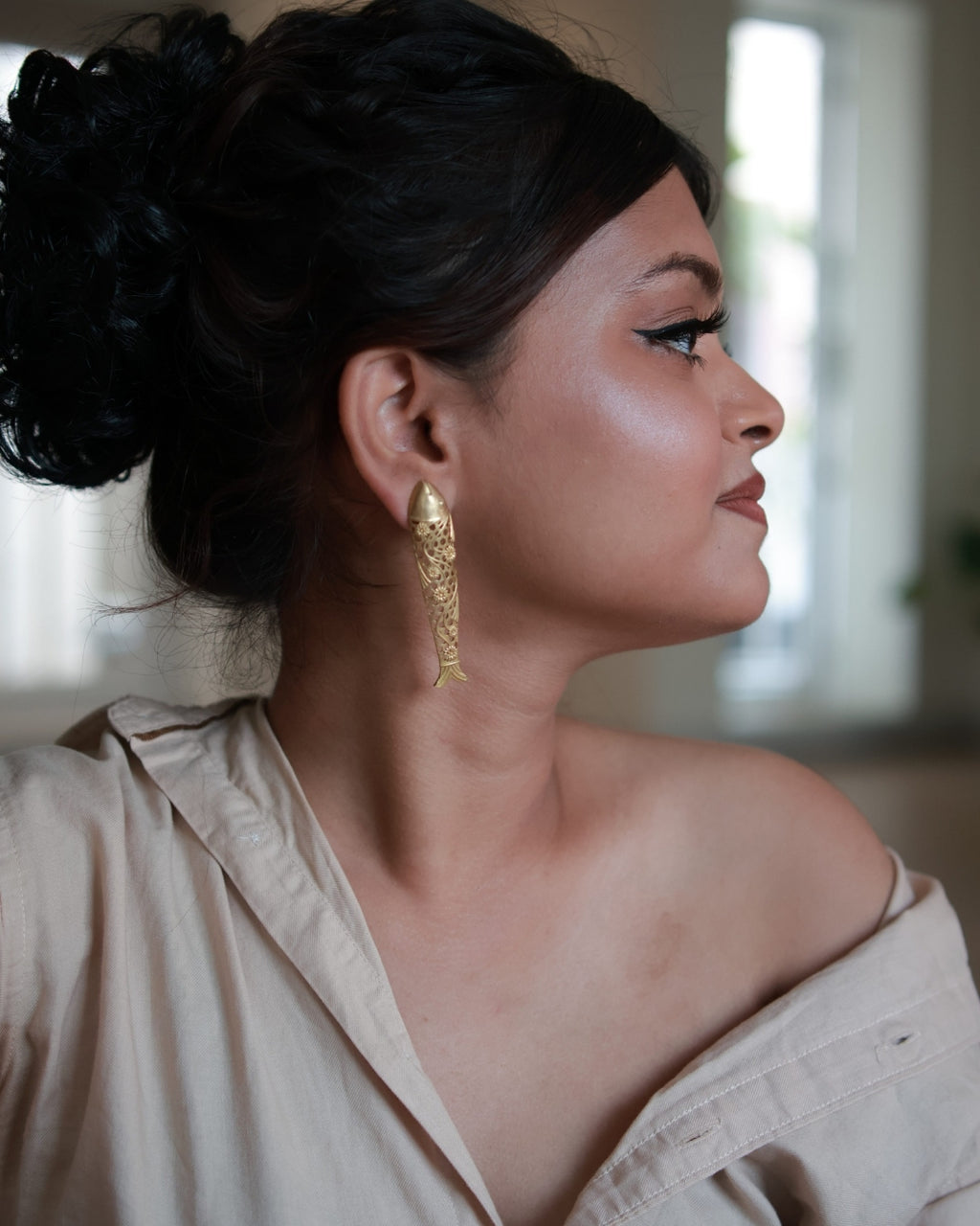Floral Fish • Brass Studs Earrings
