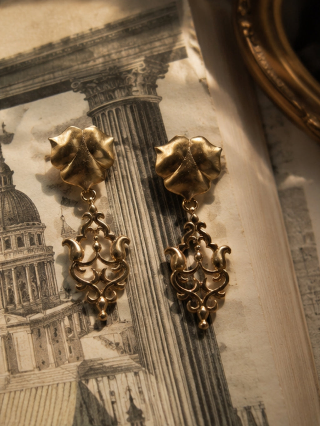 Antique Lotus • Brass Drop Earrings