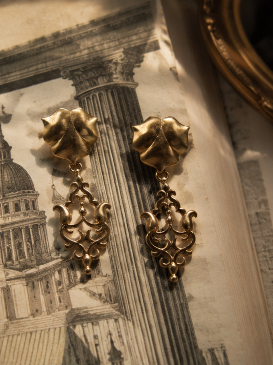 Antique Lotus • Brass Drop Earrings