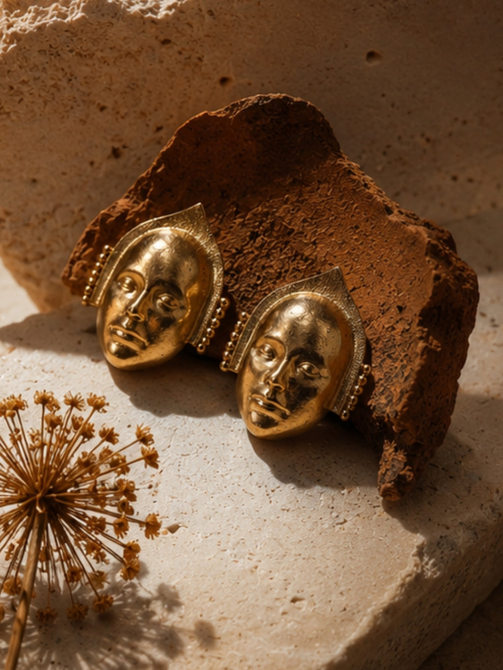 Mask • Brass Stud Earrings