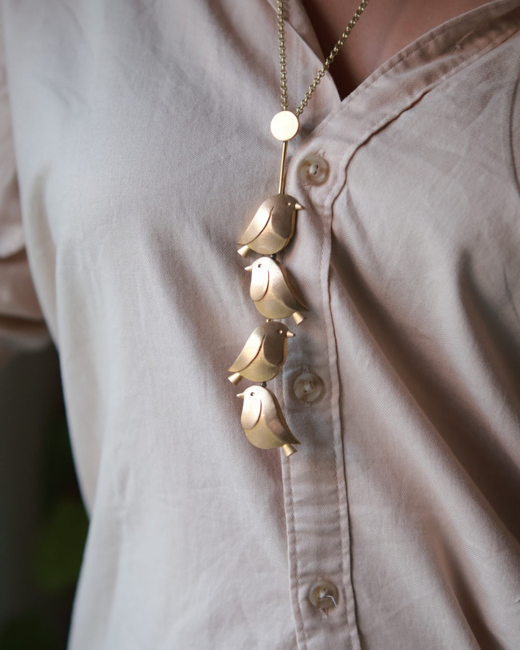 Birds in a Clothing Line (1) • Brass Pendant with Chain