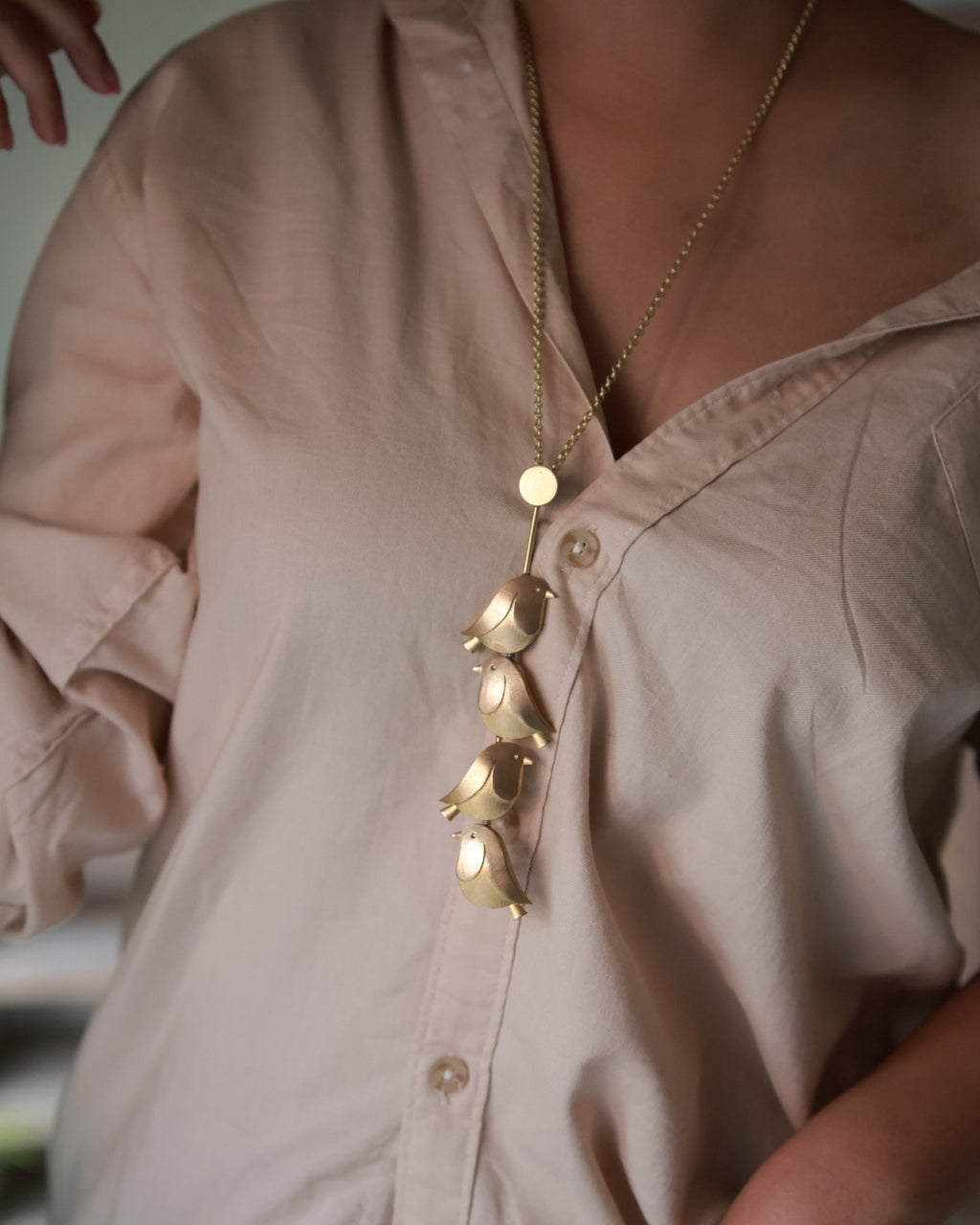 Birds in a Clothing Line (1) • Brass Pendant with Chain