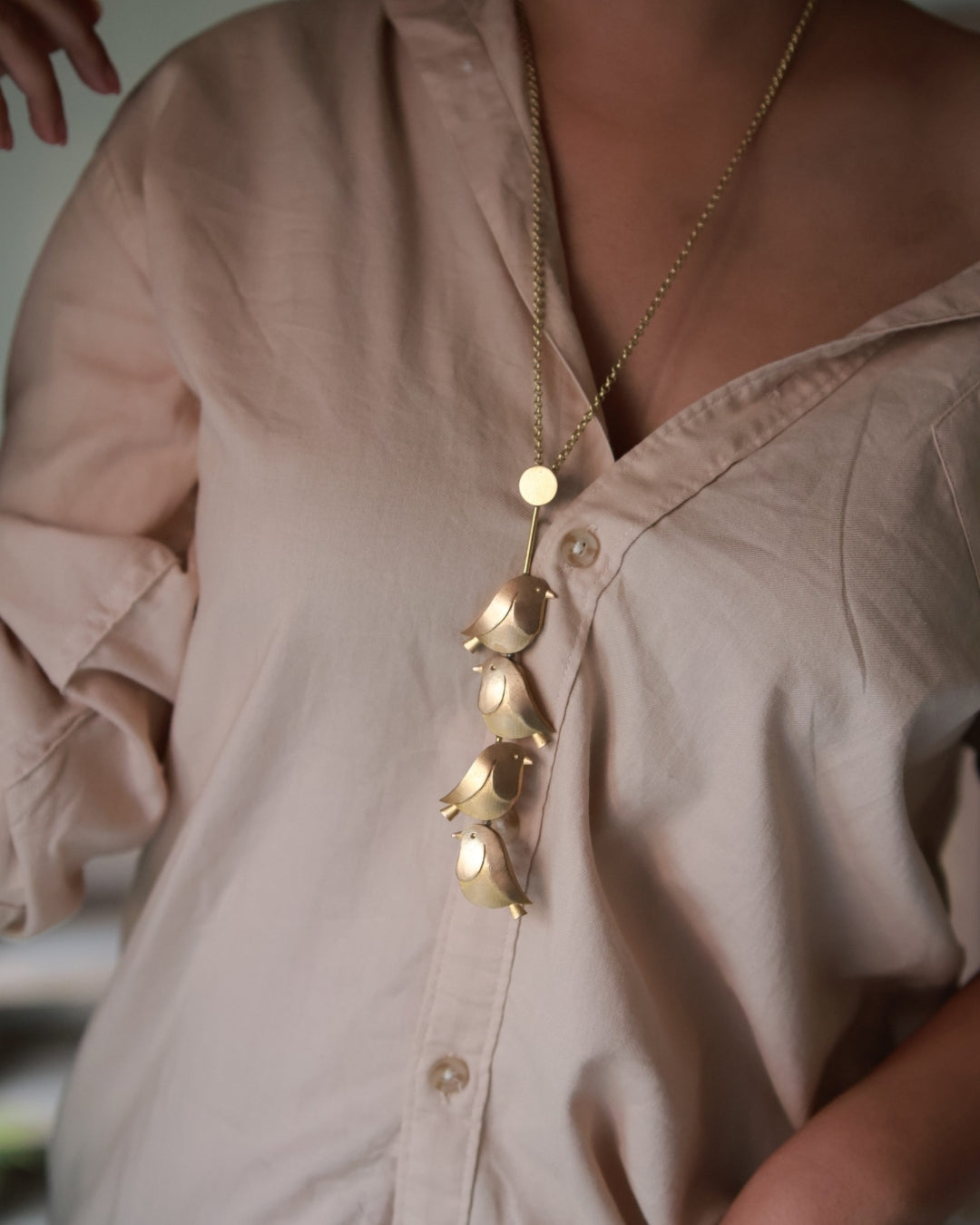 Birds in a Clothing Line (1) • Brass Pendant with Chain
