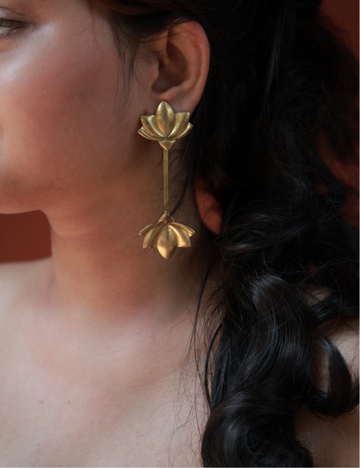 Lotus • Dual Detachable Brass Drop Earrings