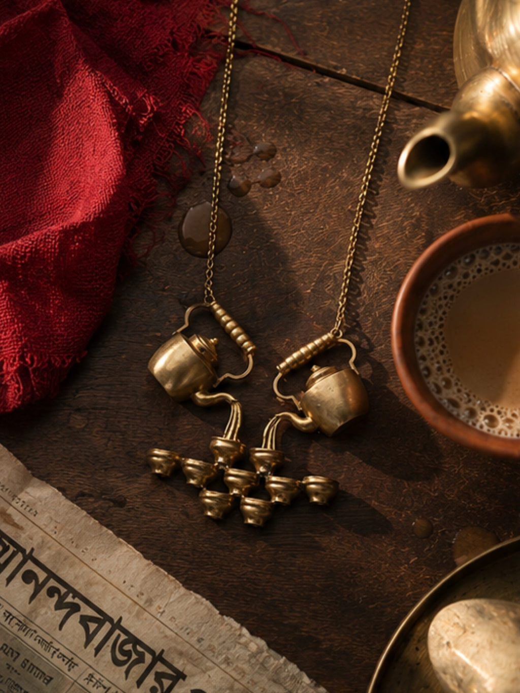 Pouring Tea Kettle • Brass Pendant Chain