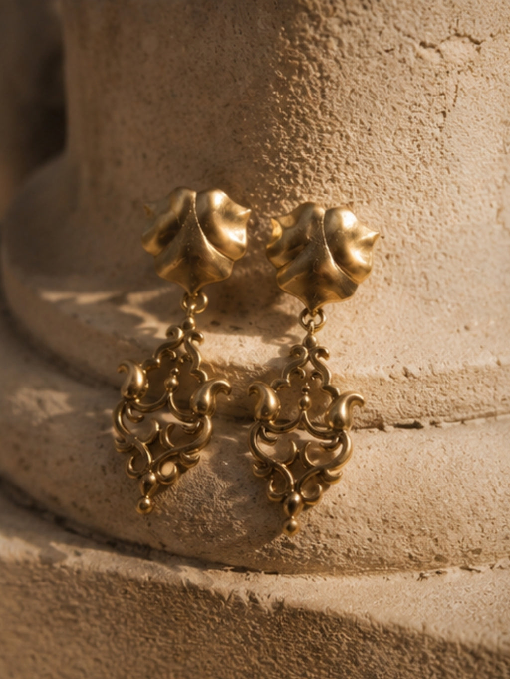 Antique Lotus • Brass Drop Earrings