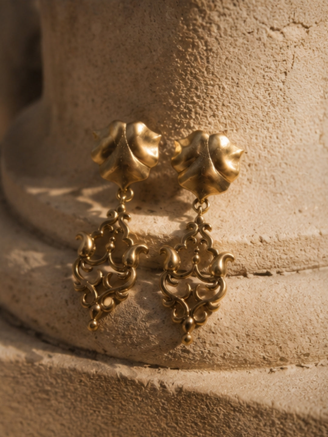 Antique Lotus • Brass Drop Earrings