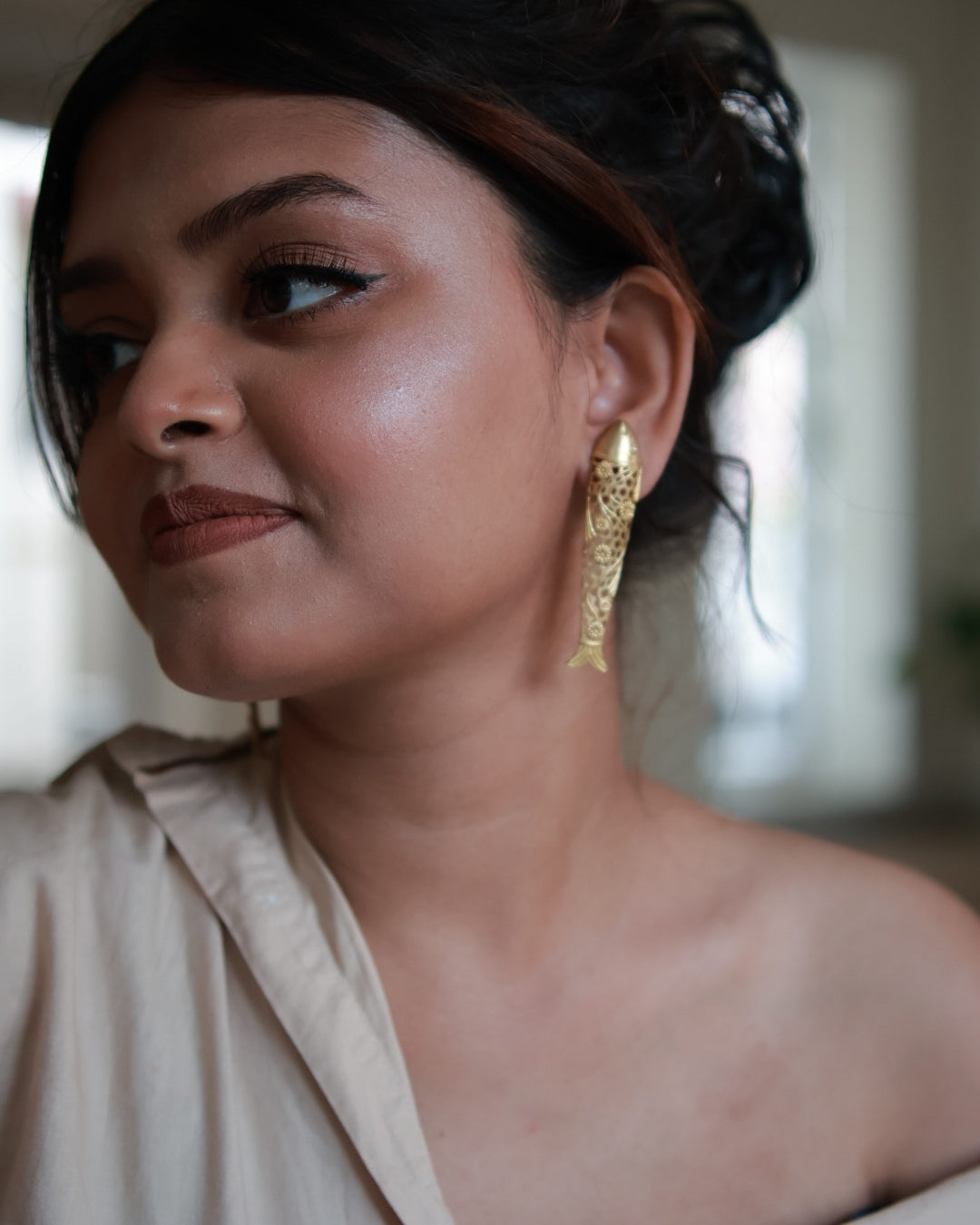 Floral Fish • Brass Studs Earrings