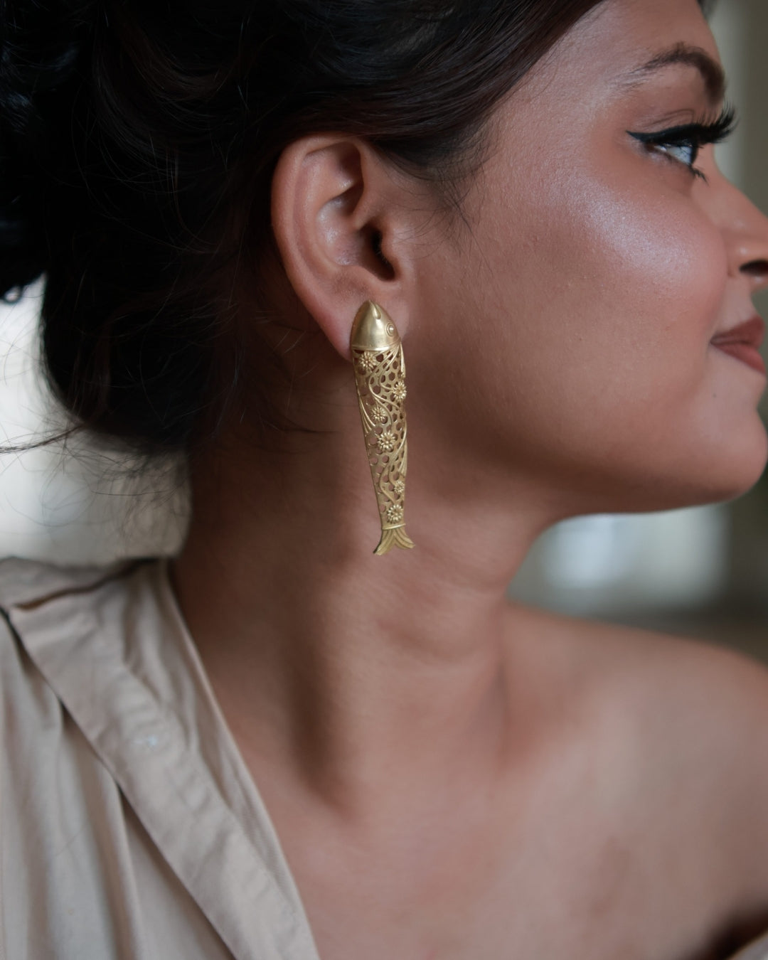 Floral Fish • Brass Studs Earrings