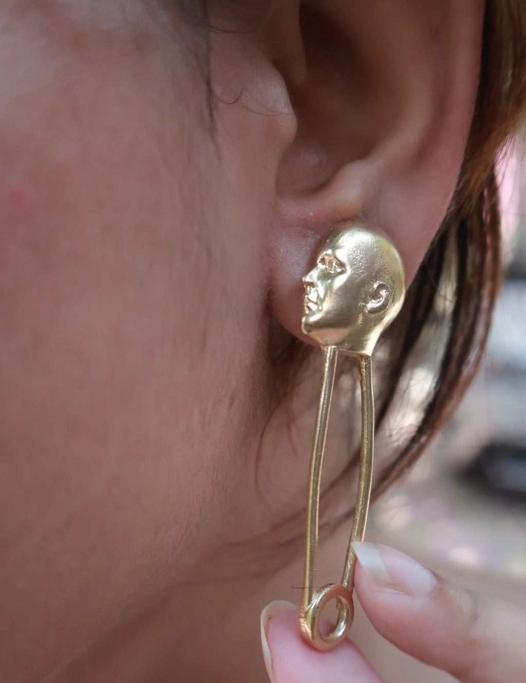 Head Safety Pin • Brass Earrings