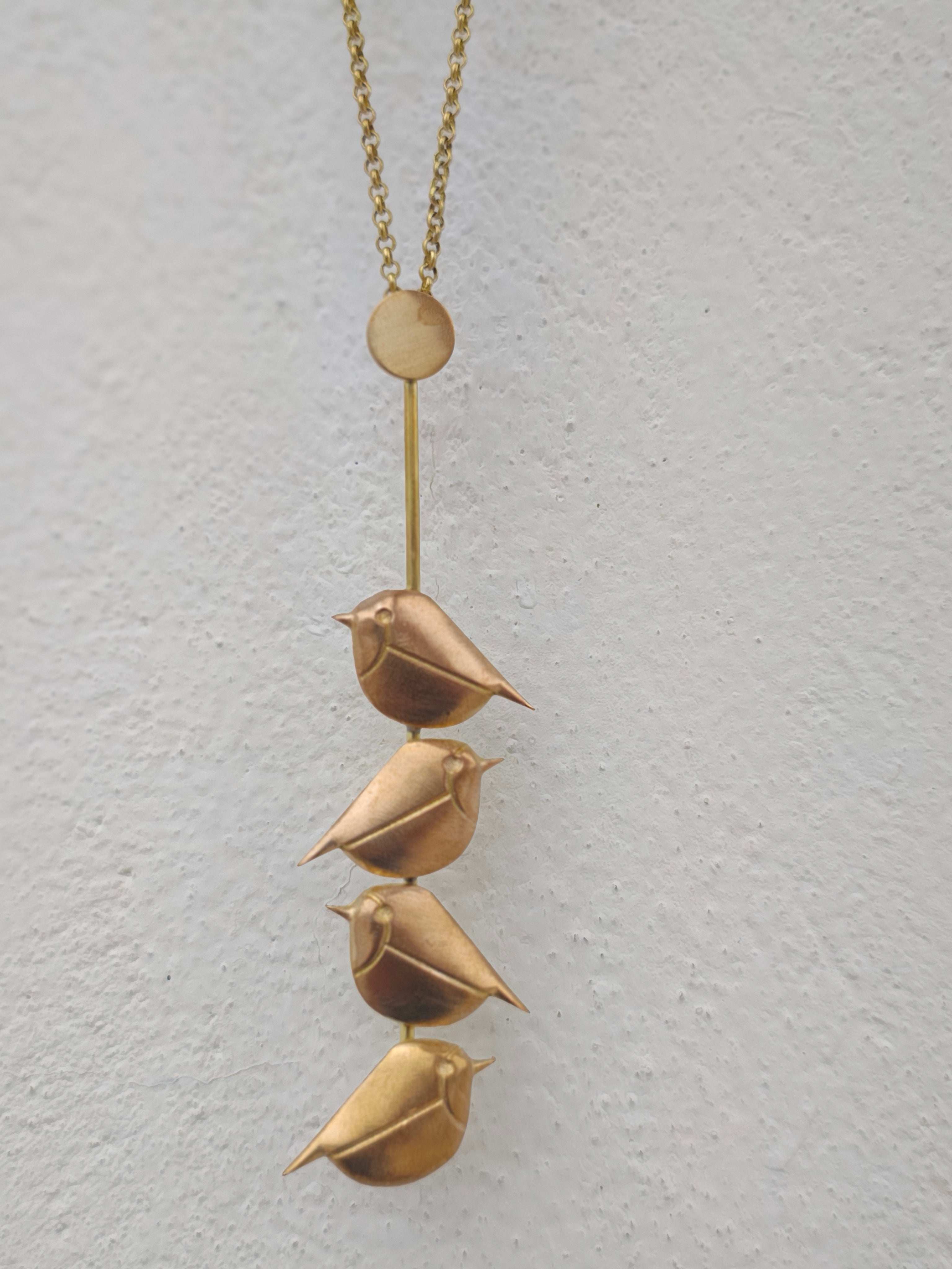 Birds in a Clothing Line (2) • Brass Pendant with Chain
