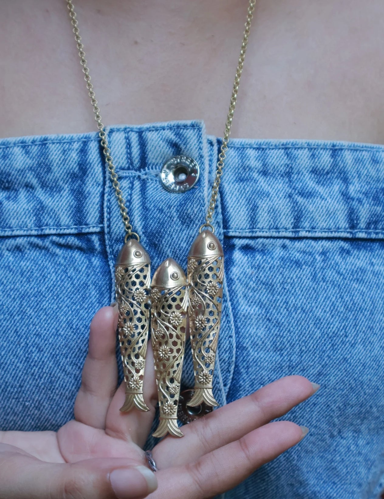 Three Fishes Together • Brass Pendant with Chain