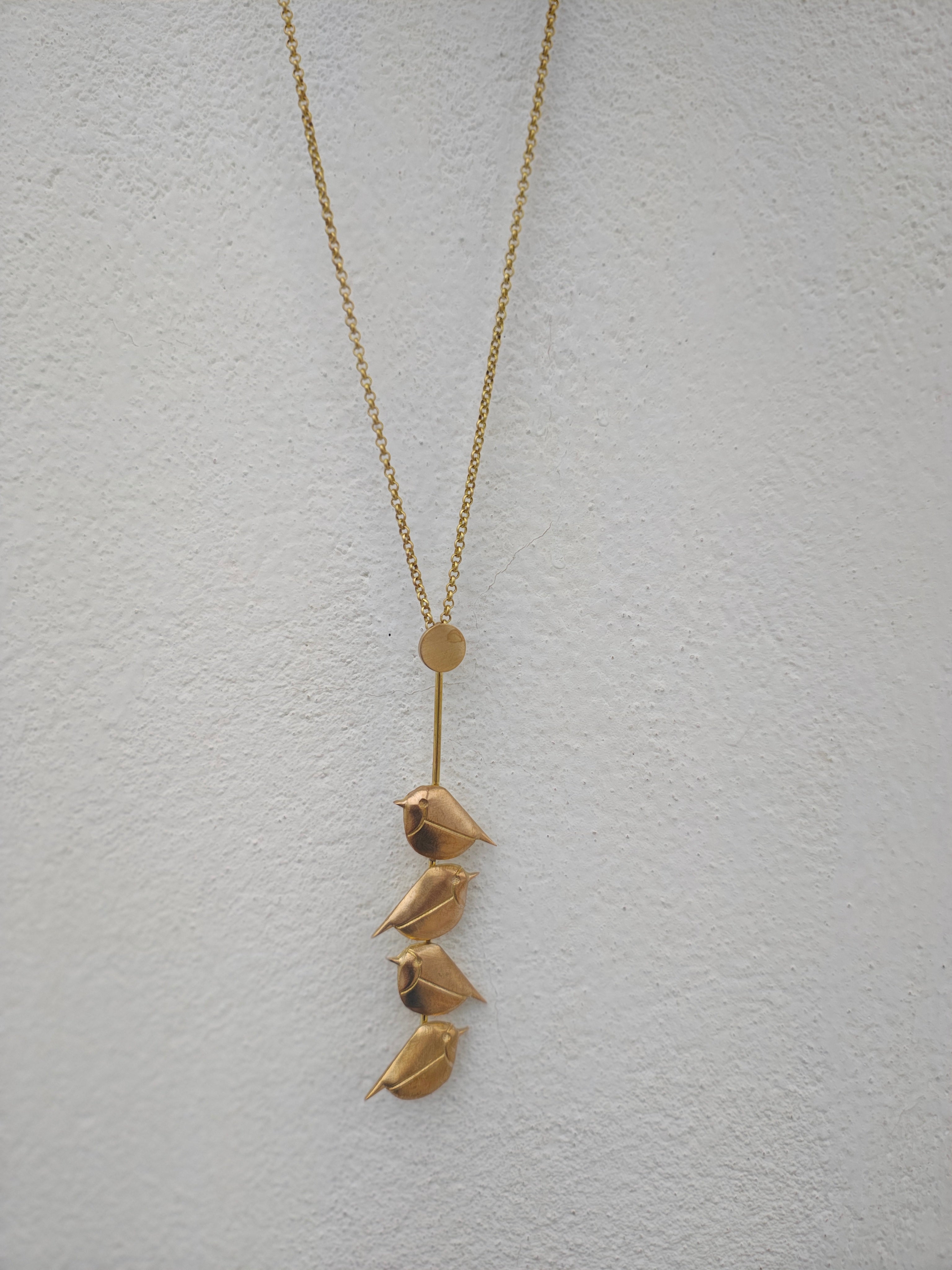 Birds in a Clothing Line (2) • Brass Pendant with Chain