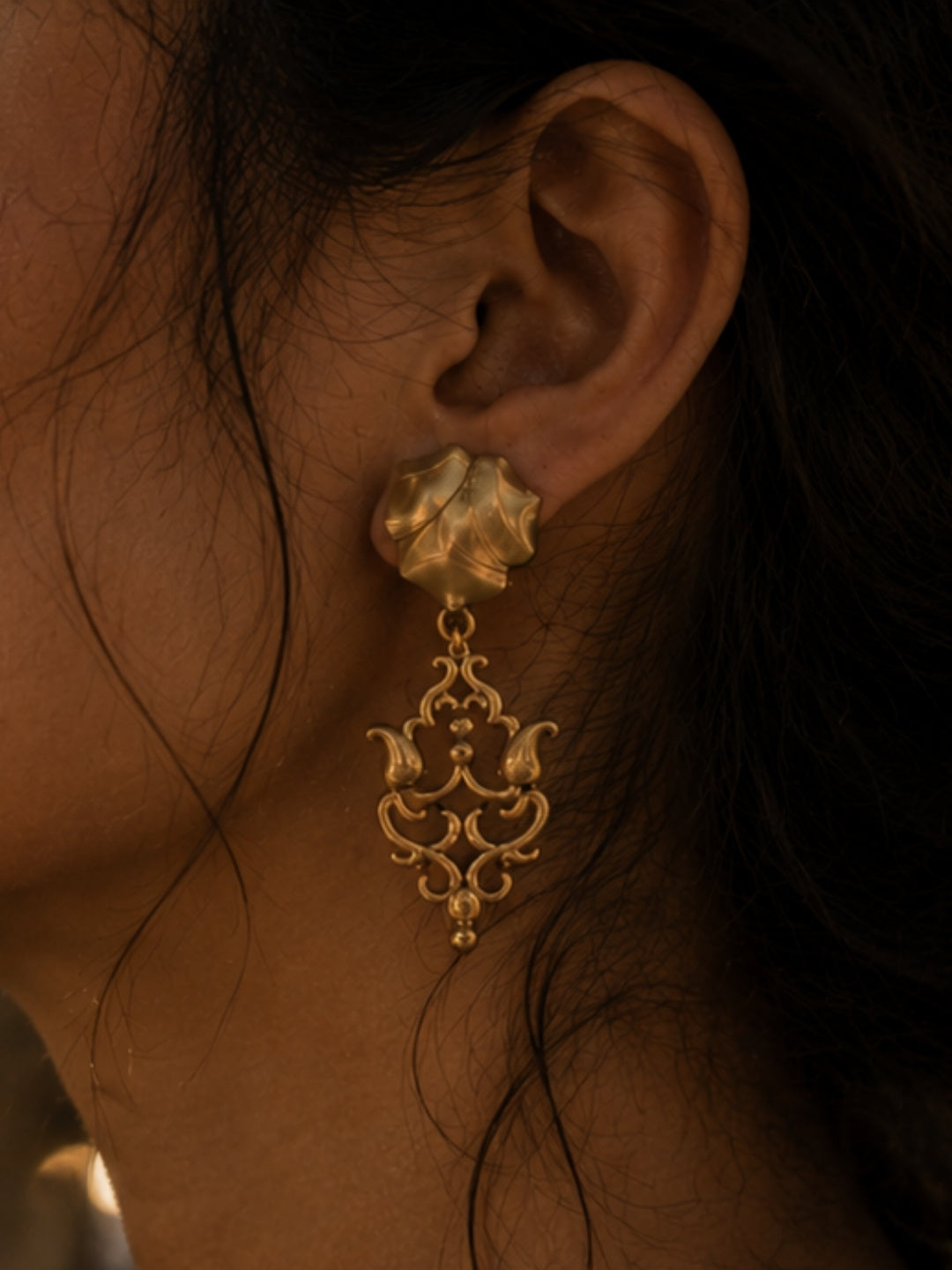 Antique Lotus • Brass Drop Earrings