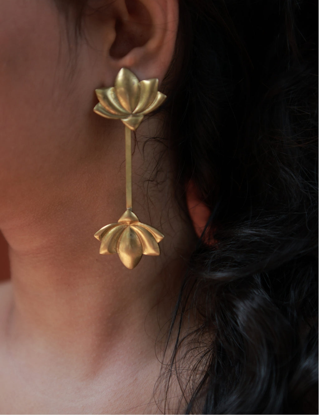 Lotus • Dual Detachable Brass Drop Earrings