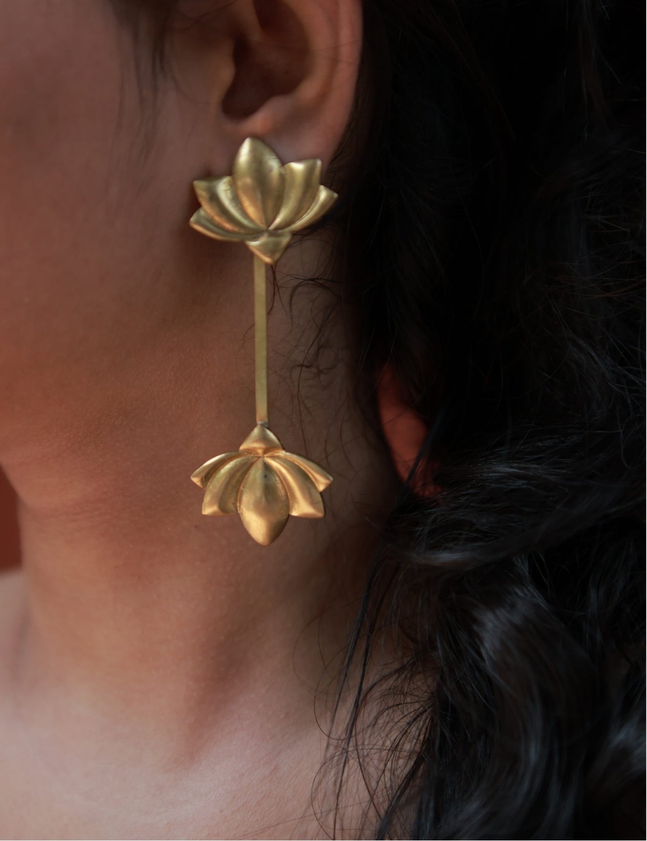 Lotus • Dual Detachable Brass Drop Earrings