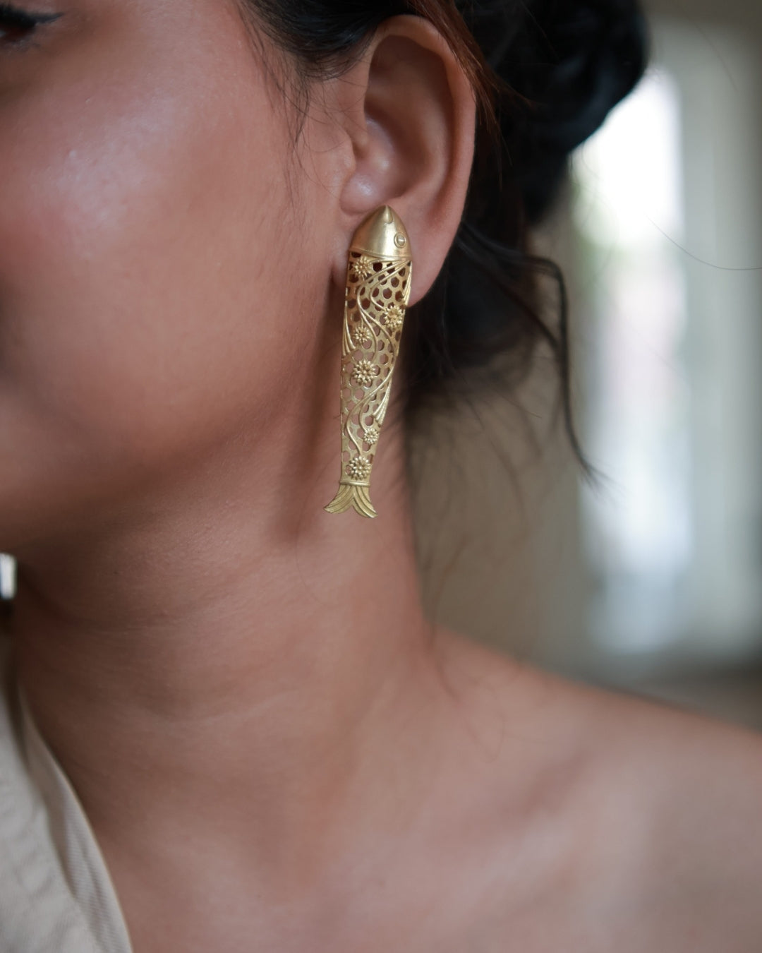 Floral Fish • Brass Studs Earrings
