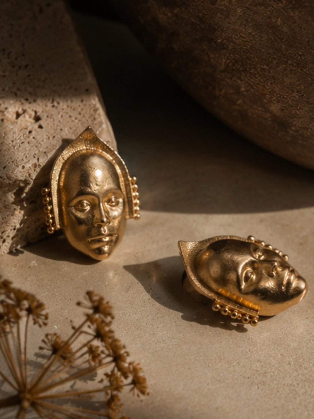 Mask • Brass Stud Earrings