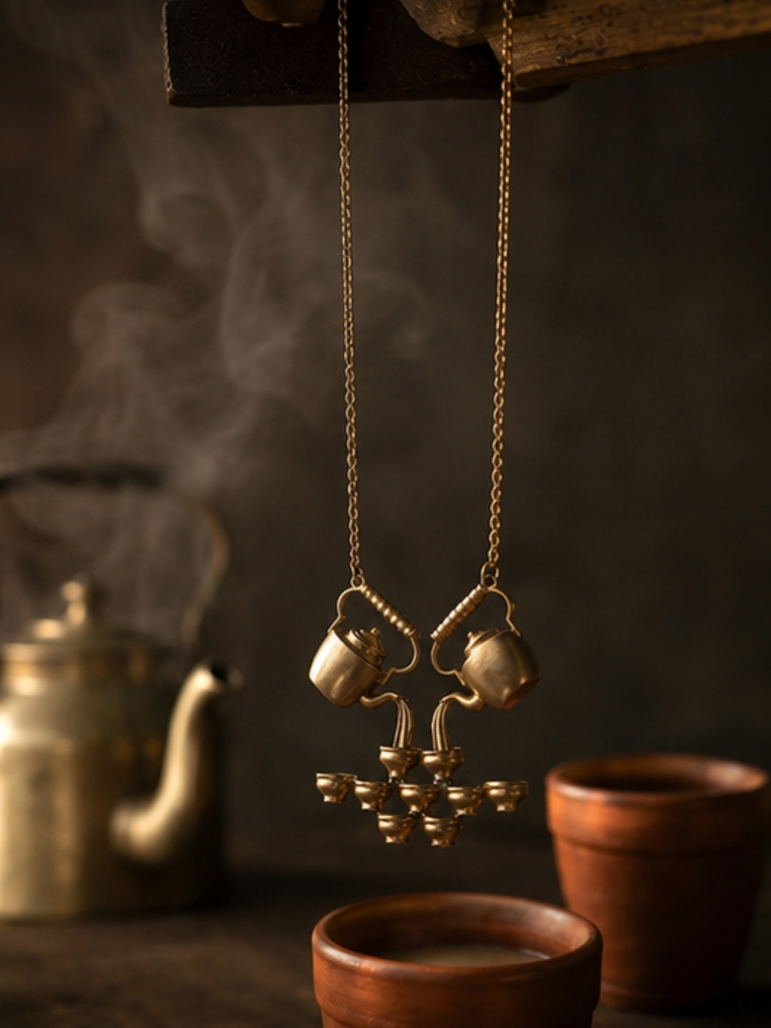 Pouring Tea Kettle • Brass Pendant Chain