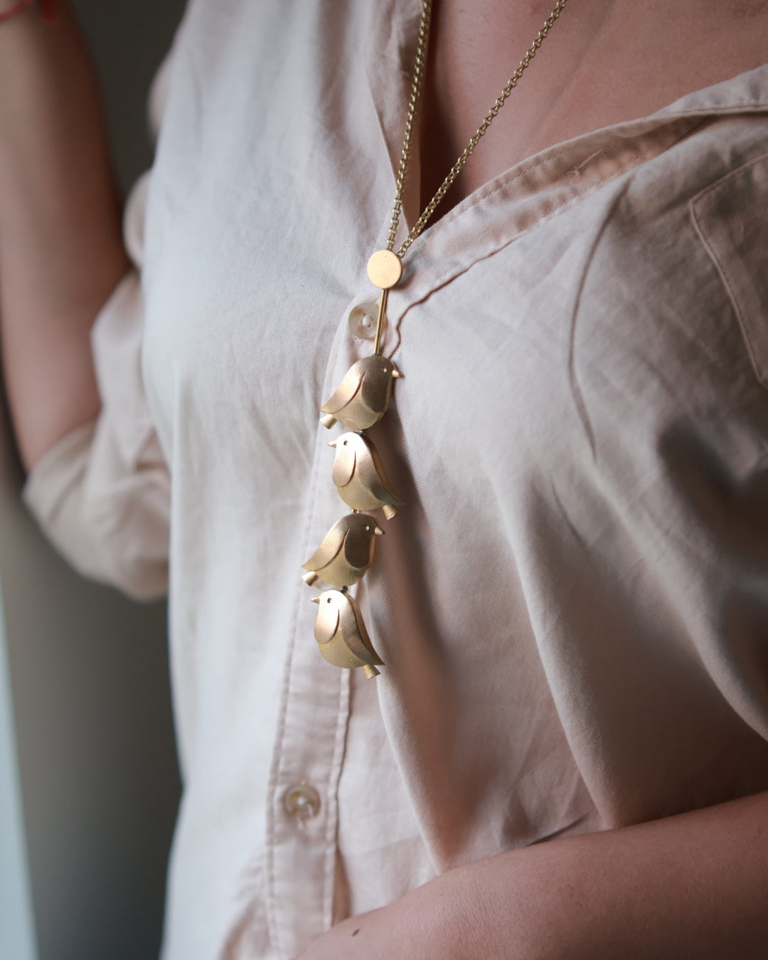 Birds in a Clothing Line (1) • Brass Pendant with Chain