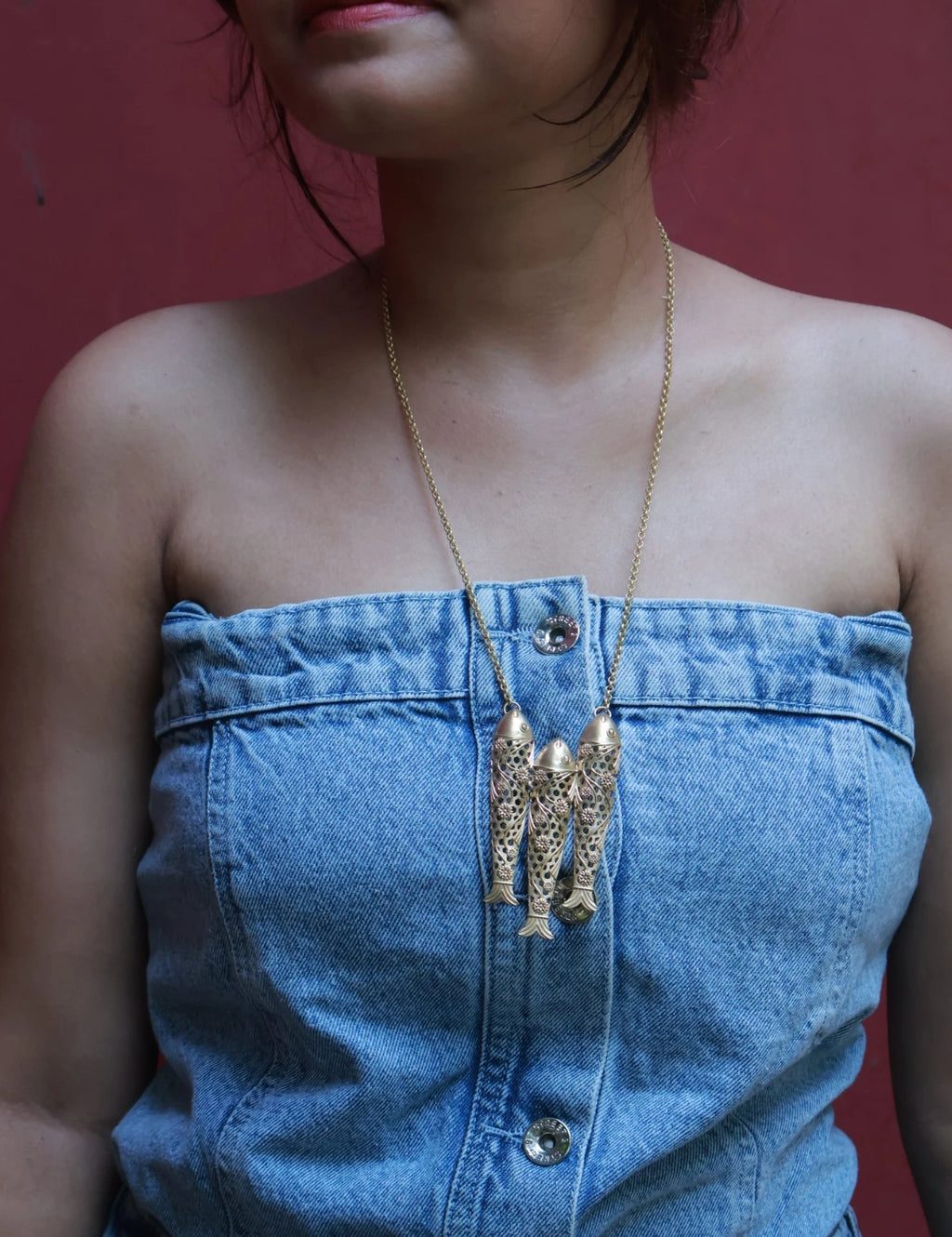 Three Fishes Together • Brass Pendant with Chain