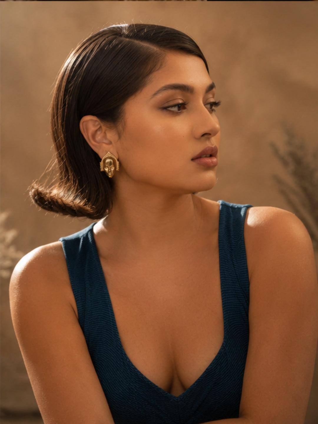 Mask • Brass Stud Earrings