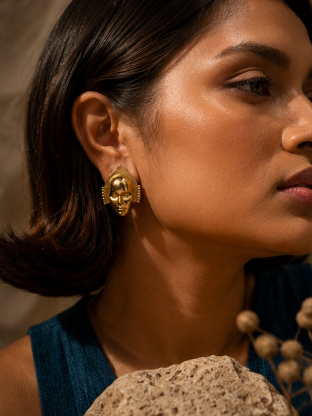 Mask • Brass Stud Earrings
